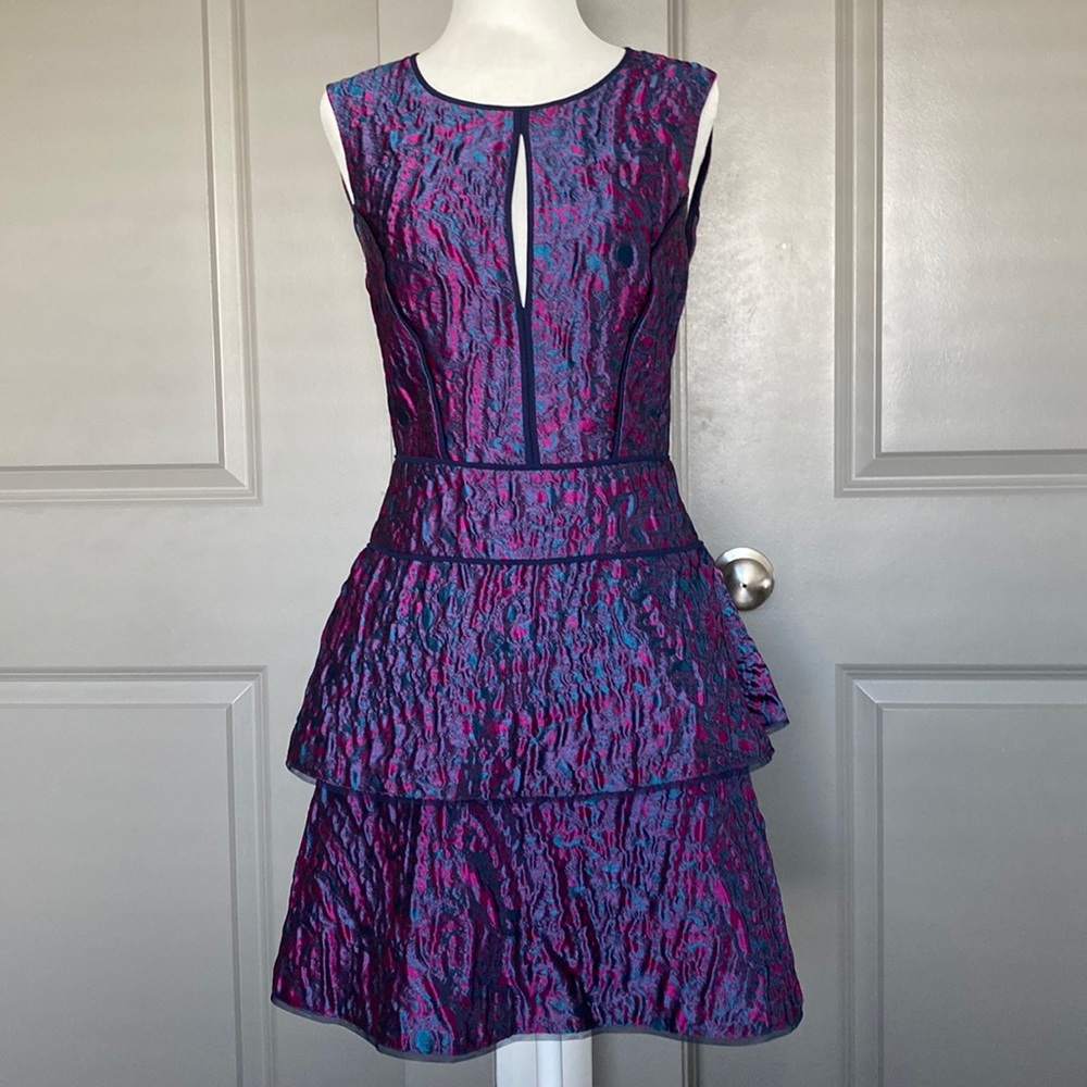 BCBG Sleeveless Tiered Taffeta Mini Dress